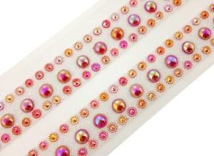 Kryształki, perełki i kwiatki samoprzylepne, dżety - mix kolorów czerwonych