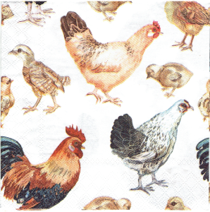 Serwetka decoupage 33x33 cm - kury, koguty
