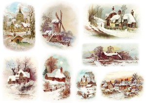 Papier klasyczny A4 do decoupage - widok, pejzaż, zima
