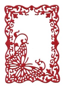 Scrapki papierowe czerwone perłowe Ramki z motylem, ramka - 5 sztuk