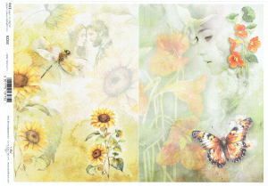 Papier ryżowy A4 ITD do decoupage - kwiaty, motyle, para 