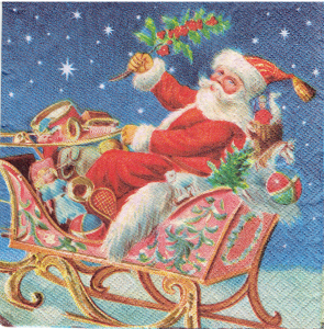 Serwetka decoupage 33x33 cm - Mikołaj w saniach, renifery