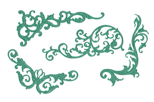 Scrapki papierowe zielone perłowe zawijasy -  4 sztuki