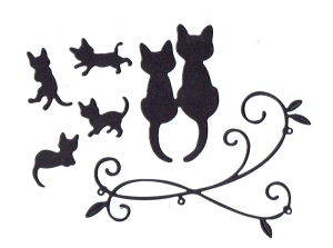 Scrapki papierowe koty, kotki i gałązka czarne  - 1 komplet