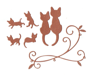 Scrapki papierowe koty, kotki i gałązka miedziane perłowe  - 1 komplet