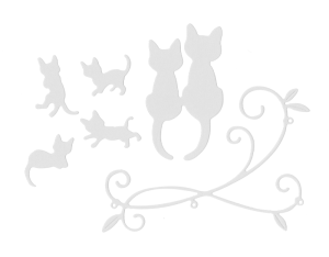 Scrapki papierowe koty, kotki i gałązka białe perłowe  - 1 komplet