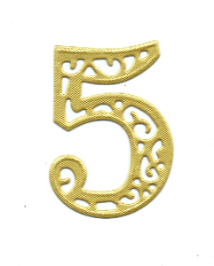 Scrapki papierowe złote perłowe Liczby, cyfry, liczba, cyfra "5" - 5 sztuk