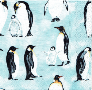 Serwetka decoupage 33x33 cm - ptaki, pingwiny, zima