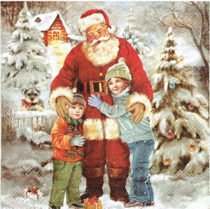 Serwetka decoupage 33x33 cm - Mikołaj, dzieci, zima