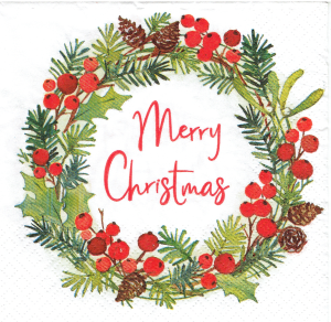 Serwetka decoupage 33x33 cm - wianek, wieniec, szyszki, głóg