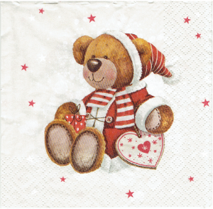 Serwetka decoupage 33x33 cm - miś, prezent, święta