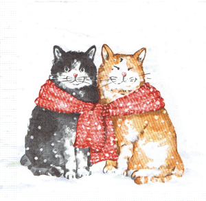 Serwetka decoupage 33x33 cm - koty, kotki, zima 
