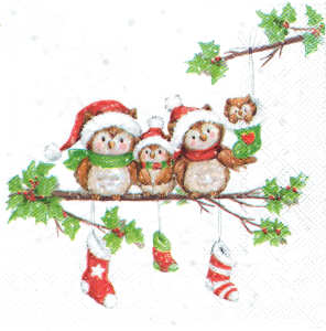 Serwetka decoupage 33x33 cm - ptaki, sowy, sówki, zima