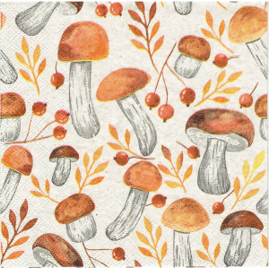 Serwetka decoupage 33x33 cm - grzyby, grzybki, liście