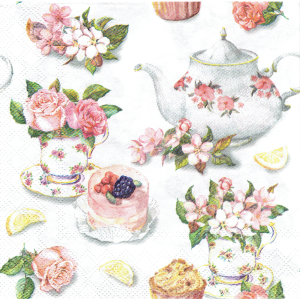 Serwetka decoupage 33x33 cm - imbryk, filiżanki, kwiaty, róże