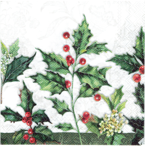 Serwetka decoupage mała 25x25cm - ostrokrzew, liście