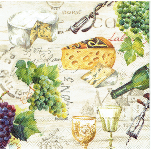 Serwetka decoupage mała 25x25cm - winogrona, owoce, sery