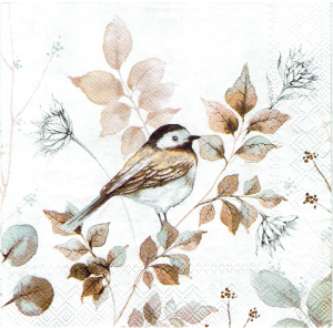 Serwetka decoupage mała 25x25cm - ptak, ptaszek, liście