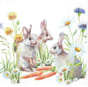 Serwetka decoupage mała 25x25cm - zające, zajączki, kwiaty