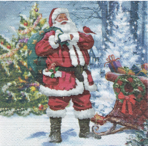 Serwetka decoupage 33x33 cm - Mikołaj, choinka, prezenty