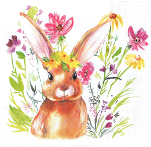 Serwetka decoupage 33x33 cm - zając, zajączek, kwiaty