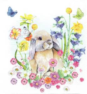 Serwetka decoupage 33x33 cm - zając, zajączek, kwiaty 