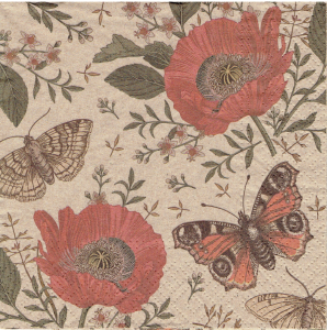 Serwetka decoupage 33x33 cm - kwiaty, maki, motyle