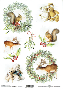 Papier klasyczny A4 do decoupage - zwierzęta, jelenie, misie, wianki