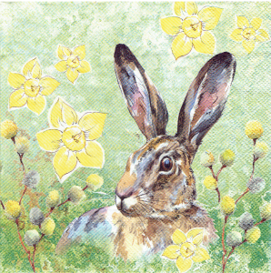 Serwetka decoupage 33x33 cm - zając, zajączek, kwiaty, bazie