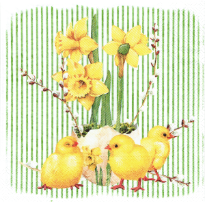 Serwetka decoupage 33x33 cm - kurczaki, kwiaty, narcyzy