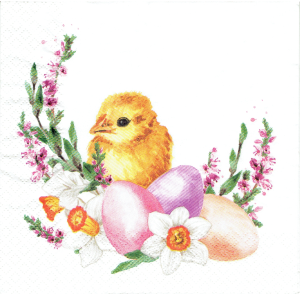 Serwetka decoupage 33x33 cm - Wielkanoc, kurczak, kwiaty, pisanki