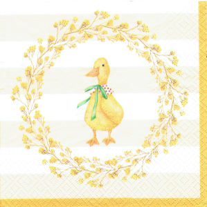 Serwetka decoupage 33x33 cm - Wielkanoc, kaczka, kwiaty, wianek