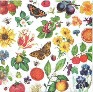 Serwetka decoupage 33x33 cm - owoce, kwiaty, motyle