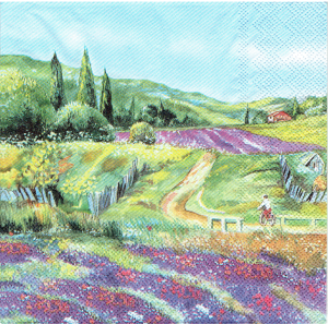 Serwetka decoupage 33x33 cm - lawenda, kwiaty, lawendowe pole, widok