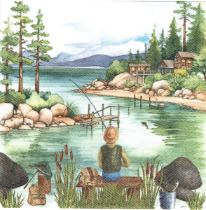 Serwetka decoupage 33x33 cm - wędkarstwo górskie, jezioro, widok, pejzaż