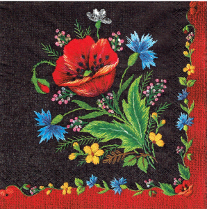 Serwetka decoupage 33x33 cm - folk, ludowa, kwiaty, maki, chabry 
