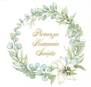 Serwetka decoupage 33x33 cm - Pierwsza Komunia Święta, liście, wianek 