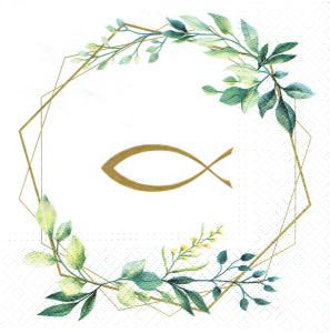 Serwetka decoupage 33x33 cm - ramka, liście, ryba