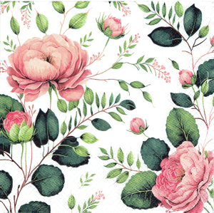 Serwetka decoupage 33x33 cm - kwiaty, róże, liście