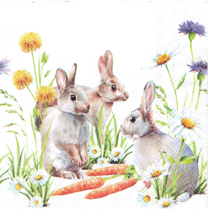 Serwetka decoupage 33x33 cm - zające, zajączki, kwiaty