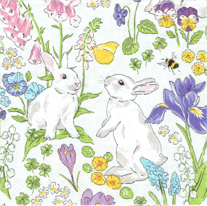 Serwetka decoupage 33x33 cm - Wielkanoc, zające, zajączki, kwiaty