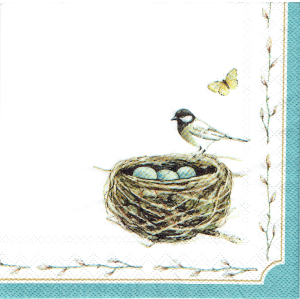 Serwetka decoupage mała 25x25cm -ptak, ptaszek, gniazdo