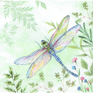 Serwetka decoupage mała 25x25cm - ważka, ważki, kwiaty