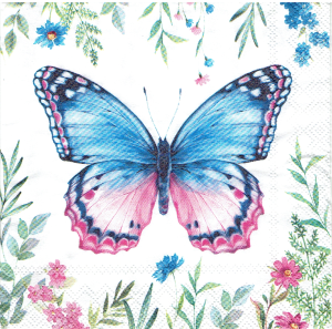 Serwetka decoupage mała 25x25cm - motyl, motylek, kwiaty