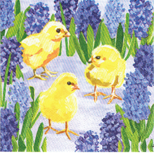 Serwetka decoupage mała 25x25cm - kurczaki, kwiaty