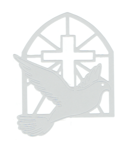 Scrapki papierowe białe perłowe Komunia, gołąb, krzyż - 5 sztuk