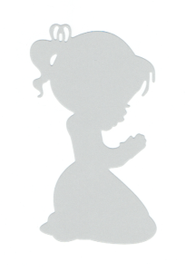 Scrapki papierowe białe perłowe Komunia, modląca się dziewczynka -  5 sztuk