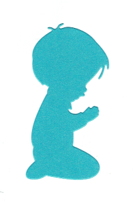 Scrapki papierowe turkusowe perłowe Komunia, modlący się chłopiec - 5 sztuk