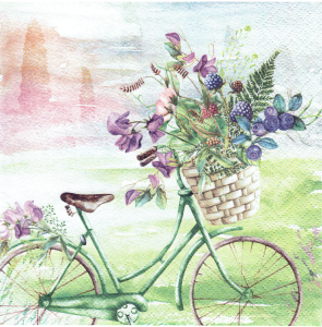Serwetka decoupage 33x33 cm - rower, kwiaty
