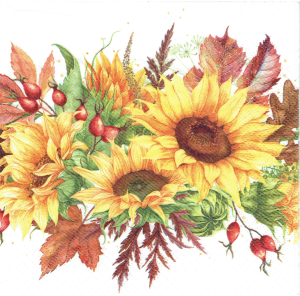 Serwetka decoupage 33x33 cm - kwiaty, słoneczniki, liście
